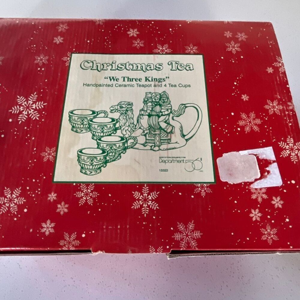 NIB Vintage Department 56 Christmas Tea “We Three Kings” Handpainted Ceramic Tea